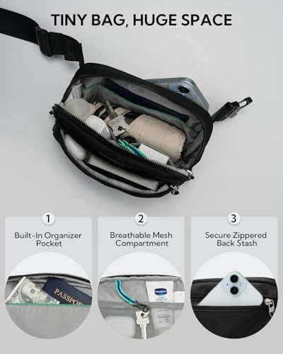 Image of WATERFLY Fanny Pack Belt Bag for Men Women Casual Waist Pack | Lightweight 7oz, 8.3x5.9x2.4in, waist 24-47in, 3 zip pockets + slots + clip, water-repellent nylon, for travel, hiking, gym