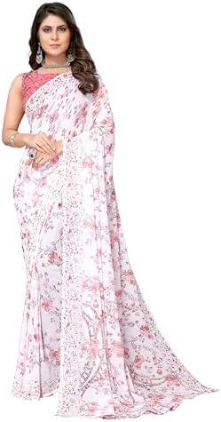 Yashika Women's Trendy Printed Georgette Color Saree with Blouse Material(AZ-YS-P1-KHUSHALI Yellow) (AZ-YS-P1-USHA-P
