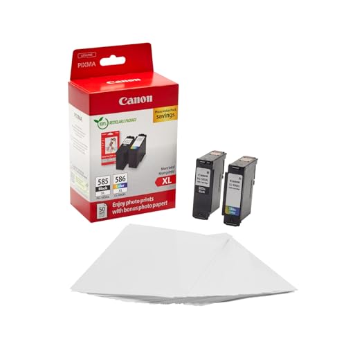 Canon Multipack PG‑585XL / CL‑586XL Photo Value – Encres d’Origine Format XL + 50 Feuilles Papier Photo 10x15cm – Qualité Photo Haute Durabilité