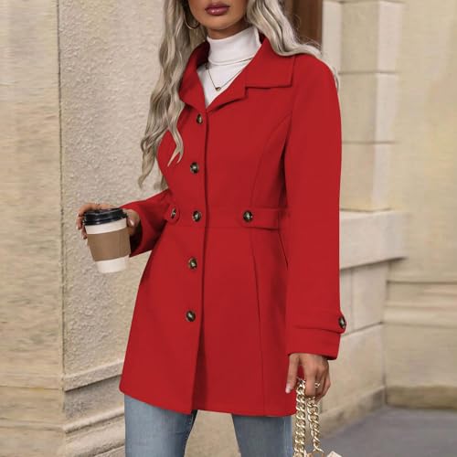 Generisch Damen Winterjacke Übergangsjacke Mantel Lang Jacke Winter Damen-Jacken Elegant Knopfleiste Gürtel Design Klassisch Figurbetont Outfits für Alltag Büro Reisen