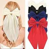 Wecoe 4pcs Hair Bows For Women Big Black White Red Blue Satin Bows Hair Barrettes Cute Large Christmas Hair Bow Clips With Long Tail Hair Accessories For Women Girls Accesorios Para El Cabello Gift