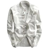 Camisa japonesa de lino y algodón para hombre, cuello alto, manga larga, color liso, ropa de trabajo informal, blanco, M