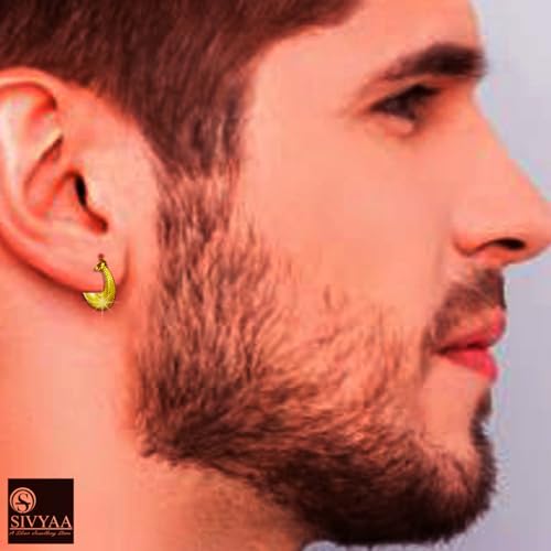 Image of SIVYAA Men's Single Piece Kaju Shape Bali Hoop Earrings | Pure 925 Silver | Size 10 mm to 16 mm | Textured Piercing Ear Ring | Bold Cool Look | Gift Item 4 Men Boys Kids | 6 Month Warranty, 1 Pcs