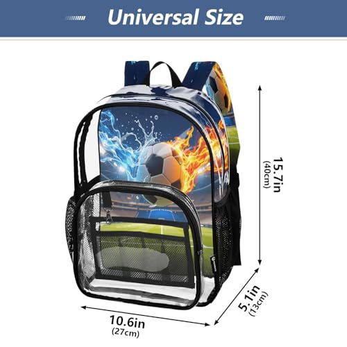 Water Fire Soccer Green Clear Backpack Heavy Duty See Through Transparent PVC BookBag for Kids Boy Girl School Work4
