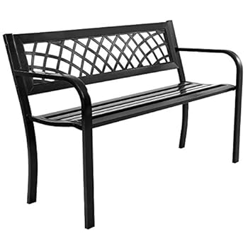 Alternative view of Giantex Patio Garden Bench Loveseats Park Yard Furniture Decor Cast Iron Frame Black (Black Steel W/PVC Mesh Pattern)