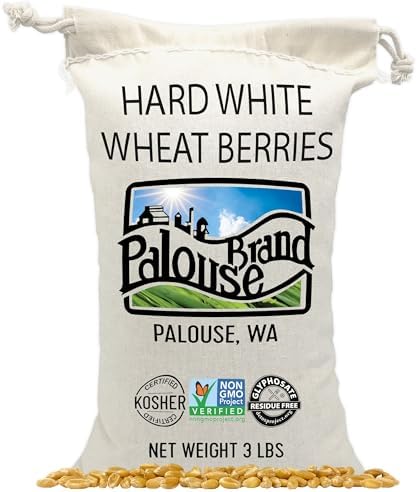 Hard White Wheat Berries • 100% Desiccant Free • 3 lbs • Non-GMO Project Verified • Kosher Parve • USA Grown • Field Traced • Cotton Bag