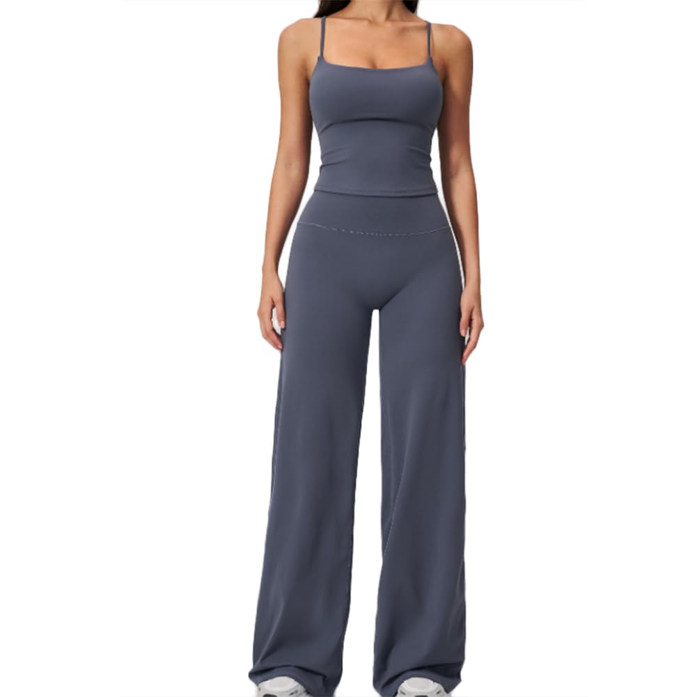 XYFfybhsd Women's Sleeveless Vest Flares Legging Yoga Set Fitness Wear Gym (Size:S,Color:Grey)