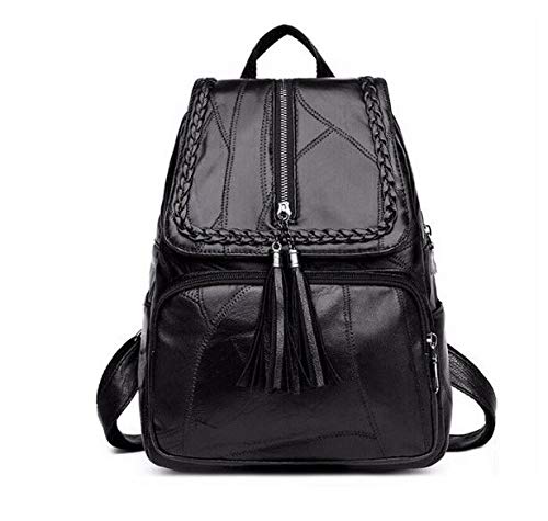 Mochila Bolsa Feminina Em Couro Trançada Escolar Passeios (PRETO)