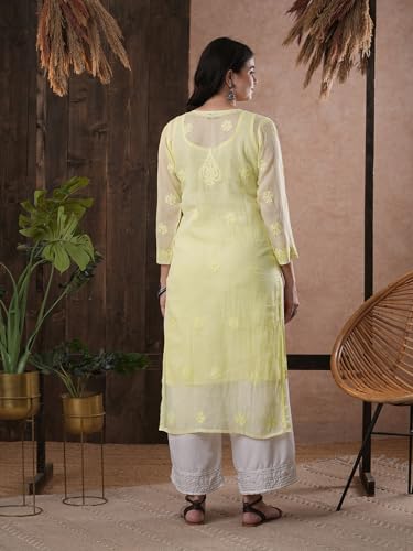 Image of Ada Hand Embroidered Lucknowi Chikankari Kota Kurta for Women A411211