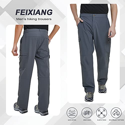 Feixiang Hiking Pants For Men, Outdoor Cargo Tactical Waterproof Quick Dry Pants Climbing Multi-Pocket Work Trousers Dark Grey Medium #TOP3