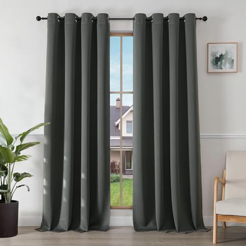 Image of Joydeco Blackout Curtains for Bedroom 55 x 94 Inch, Eyelet Thermal Insulated Energy-saving Drapes for Room Darkening Light Filtering, Long Window Treatments 94 Inch Drop, 2 Panels - Dark Grey