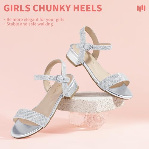 Image of Hehainom Girls Dress Shoes Low Heels Sandals Open Toe Wedding Party School for Little Big Kids Flower Girl Shoes