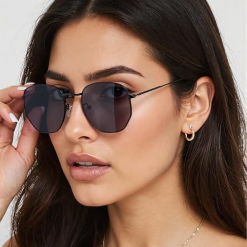Metal Hexagonal Polarized Sunglasses Small Frame Unisex Shades for Women Men UV Protection Lightweight Glasses3