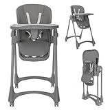 Lorelli Kinderhochstuhl klappbar, Baby Hochstuhl, Kinderstuhl mitwachsend Tummy Time, Verstellbarer Babystuhl für unterwegs, Grau