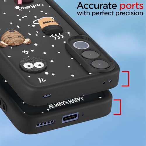 Image of Pikkme Back Cover for Vivo V70 FE 5G | 3D Bear Silicone Cute & Fun Coffee Cartoon | Full Body Protection Bumper Case (Black)