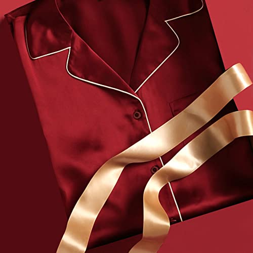 Image of Lonxu Pajamas Set Mens Silk Satin Pajamas Long Sleeve Loungewear Two-Piece Sleepwear Button-Down Pj Set S-XXXXL