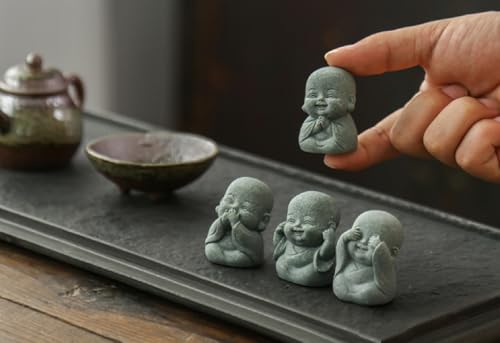 Estatuas de 4 monjes budistas auspiciosos de resina miniatura 6