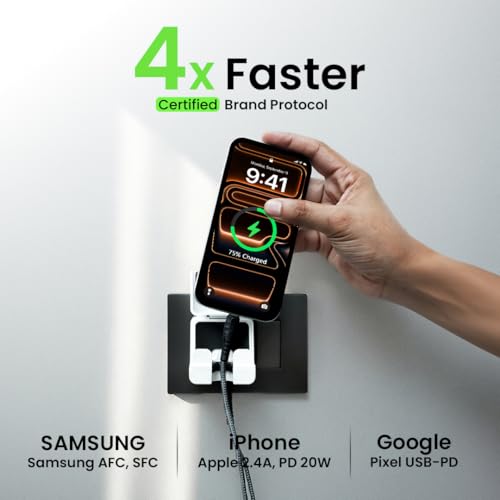 Image of KERATIN 25W Type-C Fast Charger Adapter, World's 1st Hold & Charge, Compatible with All Android, iOS & USB-C Devices, PD 25W Charger & Holder with Type C to C Braided Cable