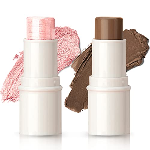 NewBang 2PCS Contour Foundation Stick,Highlighter Pen,Face Highlighting Shade Brighten Pencil,Waterproof Longwear Makeup Highlight Shaping Illuminator Stick