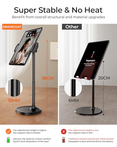 Image of DIMONCOAT Height Adjustable Tablet Stand for Desk, Tablet Holder | 360 Rotation Desktop Tablet Accessories for 4.7-10 inch Like iPad Pro, Air Mini, Kindle, E-Reader, iPhone 17 Pro Max