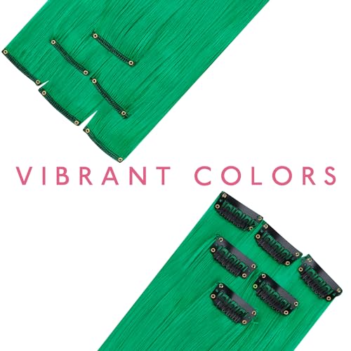 Image of WENNALIFE 12 PCS Green Hair Extensions Clip in, Colored Clip in Hair Extensions for Kids Highlights Rainbow Hair Clips for Girls Synthetic Straight Pop-up Style Colorful Festival Girl Hair Accessories