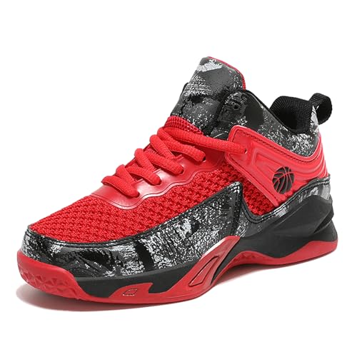 Hewcey Boys Basketball Shoes Lightweight Breathable Kids Basketball Sneakers Fashion Walking Tennis Shoes for Boys Girls BlackRed