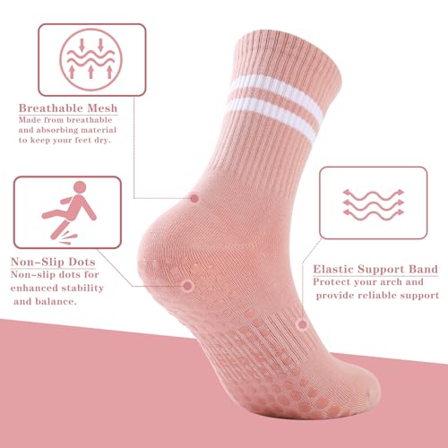 Image of loudashuaiqi Grip Pilates Socks Non Slip Athletic Yoga Socks with Grips for Women Grippy socks for Hospital Workout Barre
