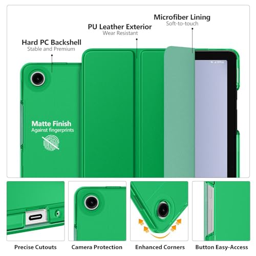 Image of MoKo Trifold Case for Galaxy Tab A9 Plus /A9+ 11 Inch 2023, Forest Green | Slim Stand Hard PC Translucent Back Shell Smart Cover, Auto Sleep /Wake, Light, Anti-scratch, 2 Adjustable Angle