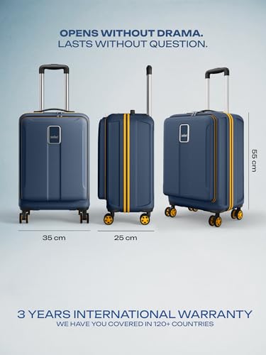 Image of Safari Cabin Trolley Bag with Laptop Compartment, Hardside Polycarbonate Small (55cm) Suitcase | 360 8 Wheel Spinner Travel Luggage| Recessed Combination Lock|Thorium Neo| Graphite Blue