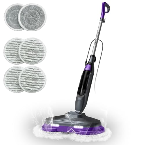 BOJUK Scrub & Steam Mop with Rotating Mop Pads, LED Headlights, 6 Scrub Pads, Large Tank, Swivel Steering, Effortless Scrubbing Hard Floor Cleaner Upgraded