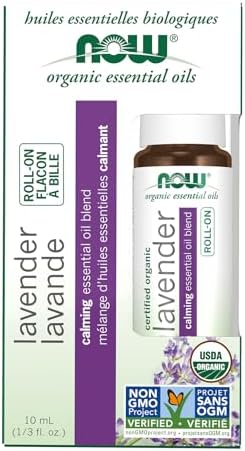 NOW Essential Oils, Lavender Roll-On, Certified Organic, Calming Blend, Steam Distilled, Topical Aromatherapy, 10mL