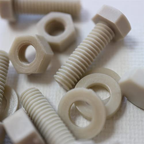 10 x PPS-Sechskantschrauben, M6 x 20mm, Plastikschrauben und -muttern, Unterlegscheiben, Polyphenylen Sulfid