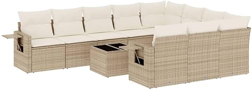 Miniatura 3 de Large Modular Garden Sofa Set with 10-Person Seating Capacity, Beige PE Rattan Outdoor Furniture, UV-Resistant Weatherproof Cushions for Patio and