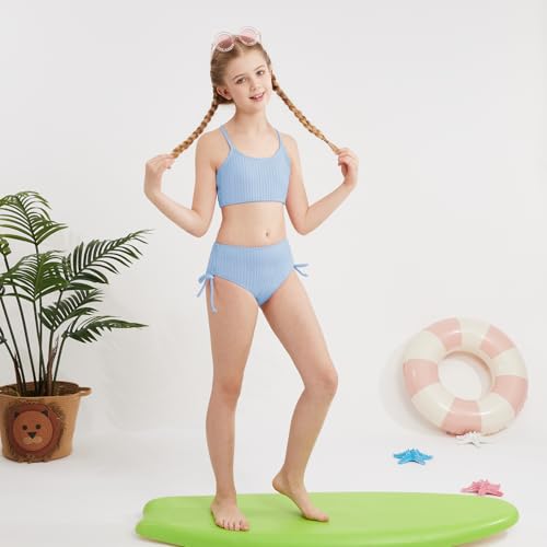 Image of Weixinbuy Girls Swimsuits Summer Bathing Suit for Teens Girls 2 Piece Bikini Set Solid Beach Swimsuit Swimwear for Girls