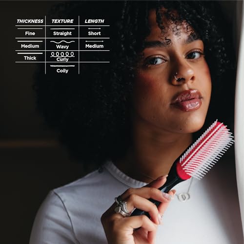 Denman Curly Hair Brush D3 (Black & Red) 7 Row Styling Brush for Detangling, Separating, Shaping and Defining Curls - For Women and Men