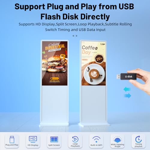 Image of JIYANG 32.5 Inch Indoor Touchscreen Digital Signage Displays Digital Interactive Kiosks LCD Totem Monitor with WiFi /USB Input Auto Media Player Android System(White,Touchscreen)