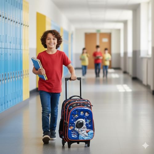 Image of ADSON 3D Embossed School Trolley Bag Large School Bag for Boy Girl, Kids School Bag, Travel Backpack for Girl Boy, Ideal for Children Trolley 16 Inch Water Resistant