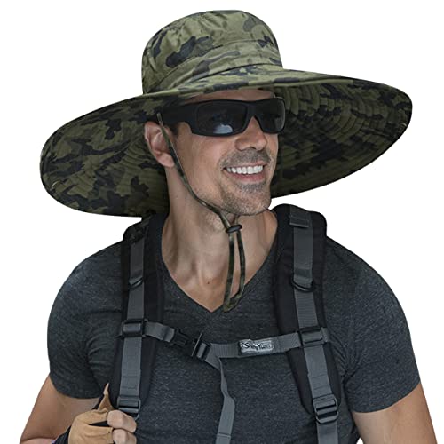 Image of HUAMULAN Wide Brim Sun Hats Men and Women Bucket Safari Fishing Hat for Hiking Garden Lawn Work Camping Outdoor