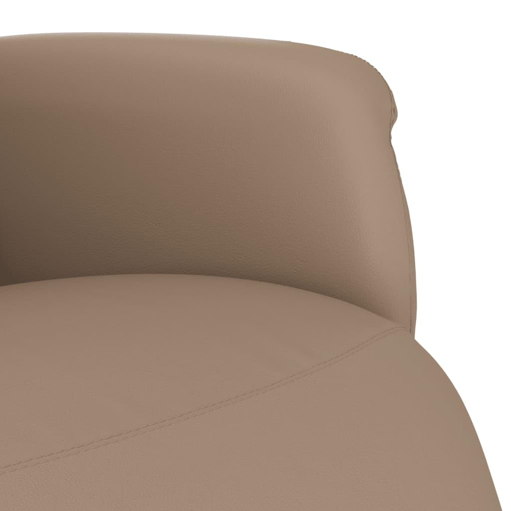 Fotel relaksacyjny z podnóżkiem, kolor brązowy cappuccino, ze sztucznej skóry, regulowany, obrotowy, z funkcją leżenia, ergonomiczny, wygodny, do salonu, biura, kącika do czytania, kominka