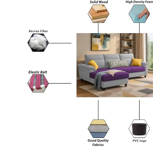 Image of Casaliving Seams LHS 4 Seater L Shape Sofa for Living Room (Purple Grey Fabric) Premium Fabric Sofa