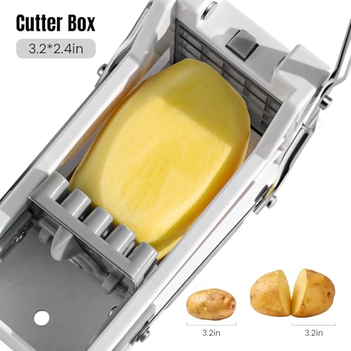 ANJUKE French Fry Cutter with 2 Stainless Steel Blades | Potato Cutter for Slicing Potatoes, Carrots, Cucumbers & Onions | Non-Slip Base, Durable Plastic Design | Grey & White Kitchen Gadget by ANJUKE - Image 5