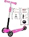 Voyage Sports Toddler Kick Scooters for Kids Girls and Boys, 3 Wheels with Flash Lights, Plastic Board, Adjustable Height Handlebar, Pink