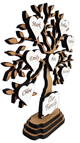 Personalised Family Tree of Life Gift, wooden tree, shabby chic heart, freestanding up to 12 names added, personalised, handmade. Mother's Day (25cm Tree, Plain Hearts)