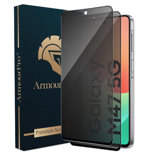 Image of ArmourPro Anti-Spy Privacy Tempered Glass for Samsung Galaxy M47 - Anti Peeping Screen Protector, Edge to Edge Full Coverage, 9H Hardness, Easy Installation Kit | Pack of 2