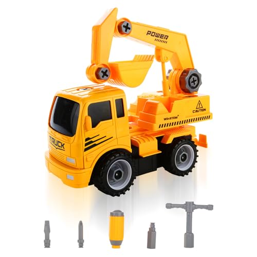 WinSTEM Excavator Toy Construction Toy with Take Apart Trucks for Kids - Sandbox Truck Tools Set for Boys and Girls - Best Gifts