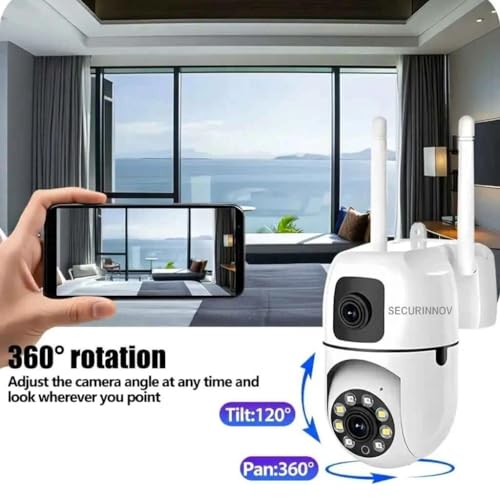 Image of securinnov 4+4MP Smart WiFi PTZ CCTV Camera for Home Outdoor | 360 View | Night Vision | Motion Detection | Two-Way Audio | Wireless Security Camera with Mobile App V380 Pro (Dual Lens Mini Ptz)