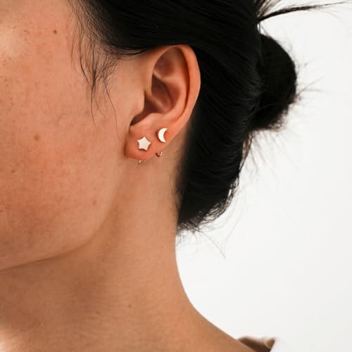 Image of CHIC & ARTSY 925 Sterling Silver Half Hoop Earrings for Women, Small Huggie Hoops Set with Ball Bar Star Moon Cross & Pearl, Lightweight Comfort Fit Everyday & Sleep Earrings