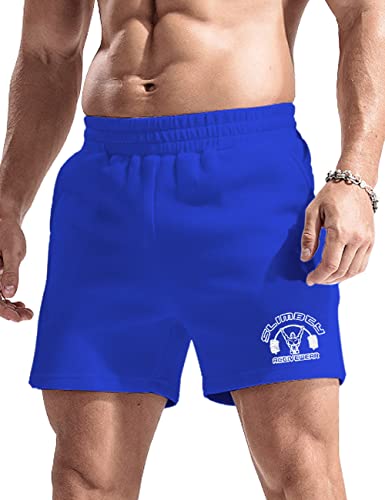 Alivebody - Pantaloncini sportivi da body-building, da uomo, lunghezza gamba interna 12,7 cm, con tasca, in cotone Blu Medium