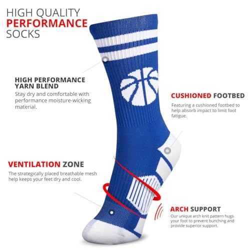 Image of ChalkTalkSPORTS Basketball Socks - Cushioned Mid-Calf Crew - Youth & Adult | Moisture-Wicking Performance Blend, Athletic Basketball Gear, Stay-Up Technology, Arch Support, Breathable, Boys and Men