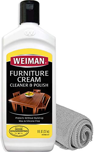 Weiman Furniture Polish and Cleaner (8 Ounce with Microfiber Cloth) Furniture Cream with Lemon Oil Restore Luster and Prevent Sun Damage Without Dulling Buildup